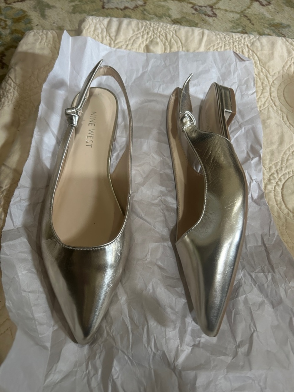 Nine West Metallic Gold Pointed Slingback Flats
